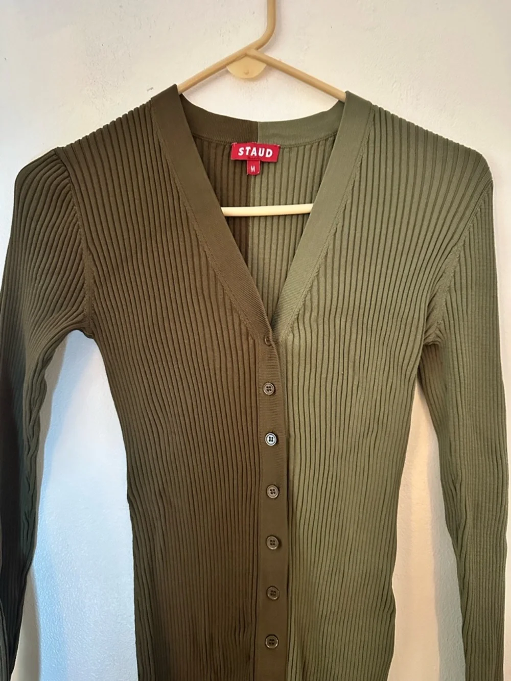 STAUD Shoko Two-Tone Ribbed Button-Front Midi Sweater Bodycon Dress Size M - Picture 4 of 7